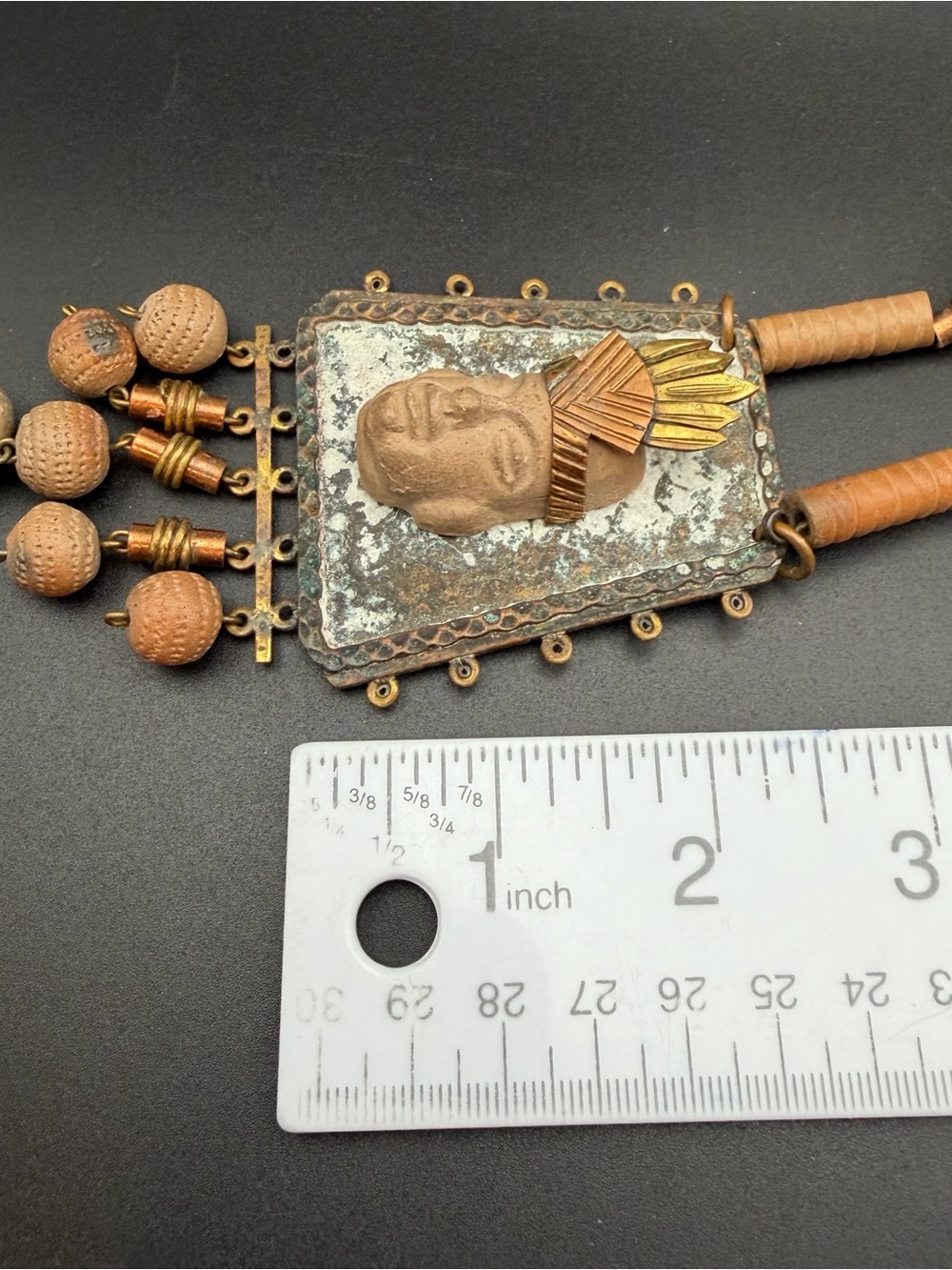 Vintage Casa Maya Mexico mixed-metal carved clay pendant necklace #B82 - Picture 10 of 13